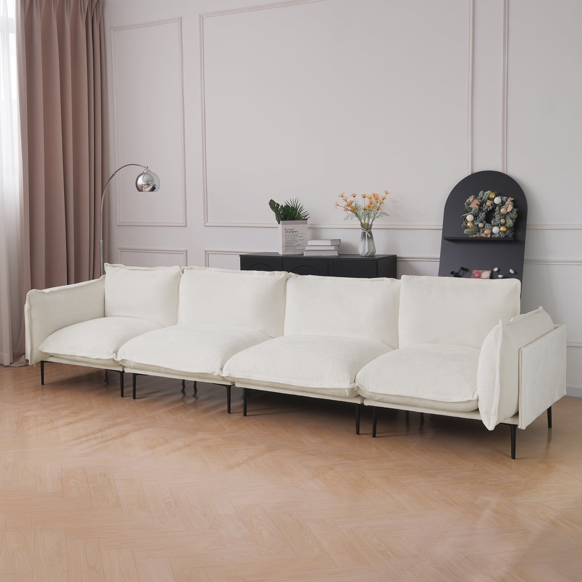 Magic Home Sectional Sofa with High Sofa Legs L-Shaped Couch Sofa Velvet Beige Couches 4 Seat Sofa U-shaped Sectional Couch, Living Room Furniture Set for Home Apartment Office Studio