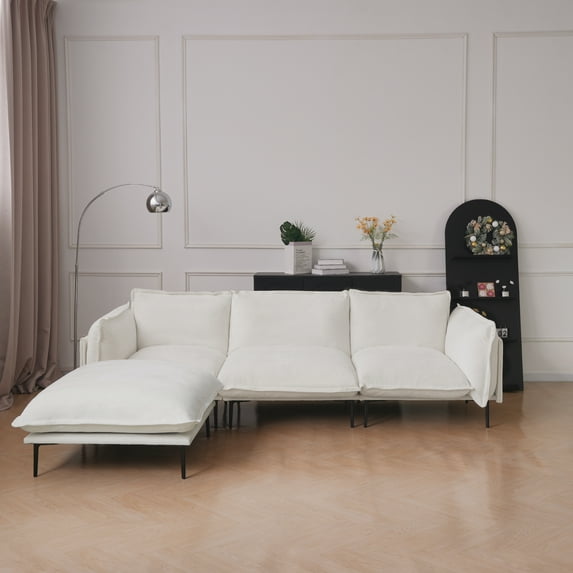 Magic Home Sectional Sofa with High Sofa Legs L-Shaped Couch Sofa Velvet Beige Couches 4 Seat Sofa U-shaped Sectional Couch, Living Room Furniture Set for Home Apartment Office Studio