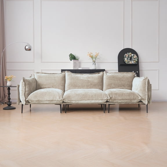 Magic Home Sectional Sofa with High Sofa Legs L-Shaped Couch Sofa Velvet Brown Couches 3 Seat Sofa U-shaped Sectional Couch, Living Room Furniture Set for Home Apartment Office Studio