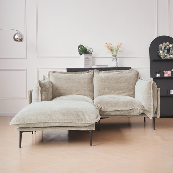 Magic Home Sectional Sofa with High Sofa Legs L-Shaped Couch Sofa Velvet Brown Couches 3 Seat Sofa U-shaped Sectional Couch, Living Room Furniture Set for Home Apartment Office Studio