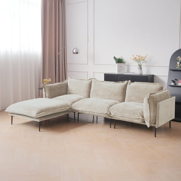 Magic Home Sectional Sofa with High Sofa Legs L-Shaped Couch Sofa Velvet Brown Couches 4 Seat Sofa U-shaped Sectional Couch, Living Room Furniture Set for Home Apartment Office Studio