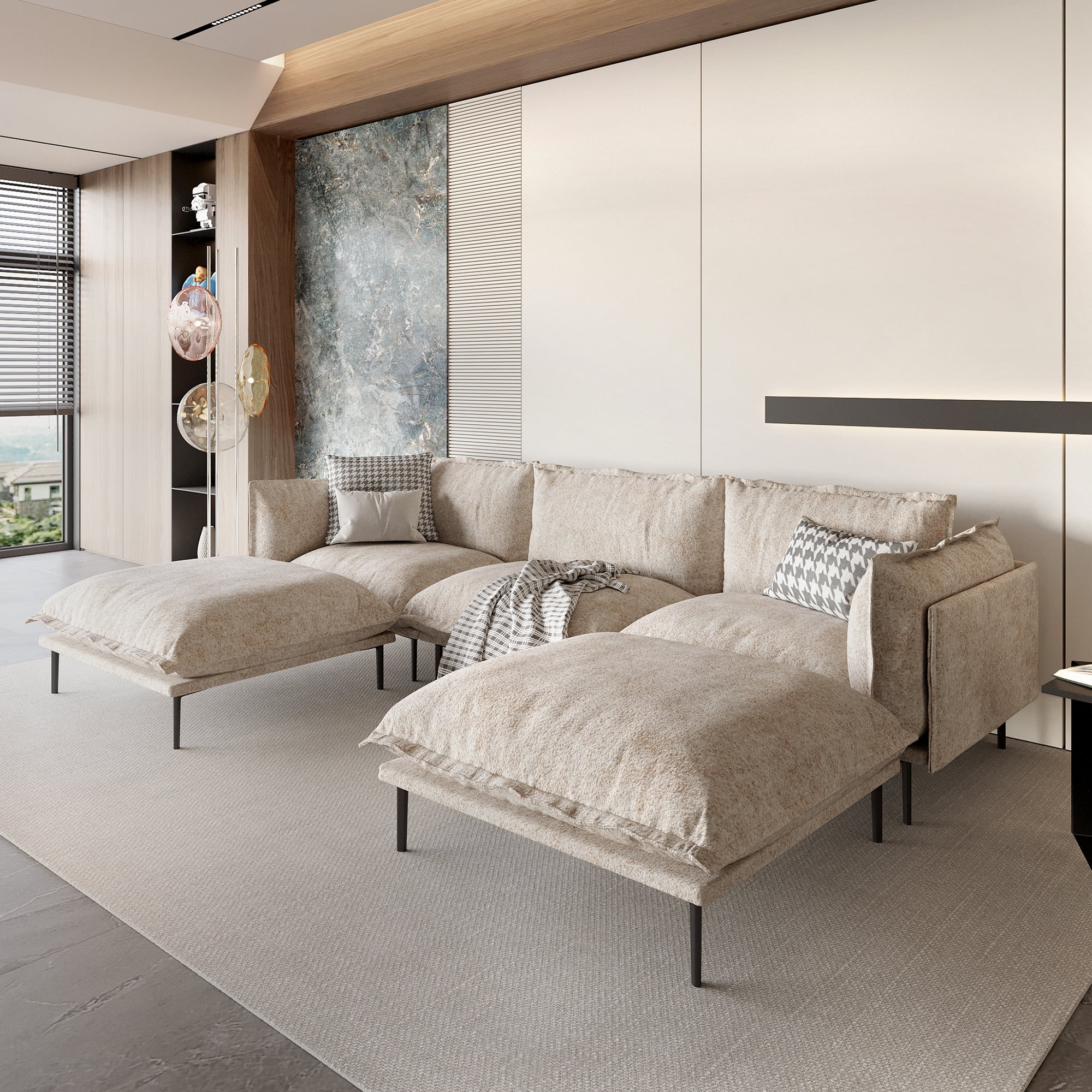 Magic Home Sectional Sofa with High Sofa Legs L-Shaped Couch Sofa