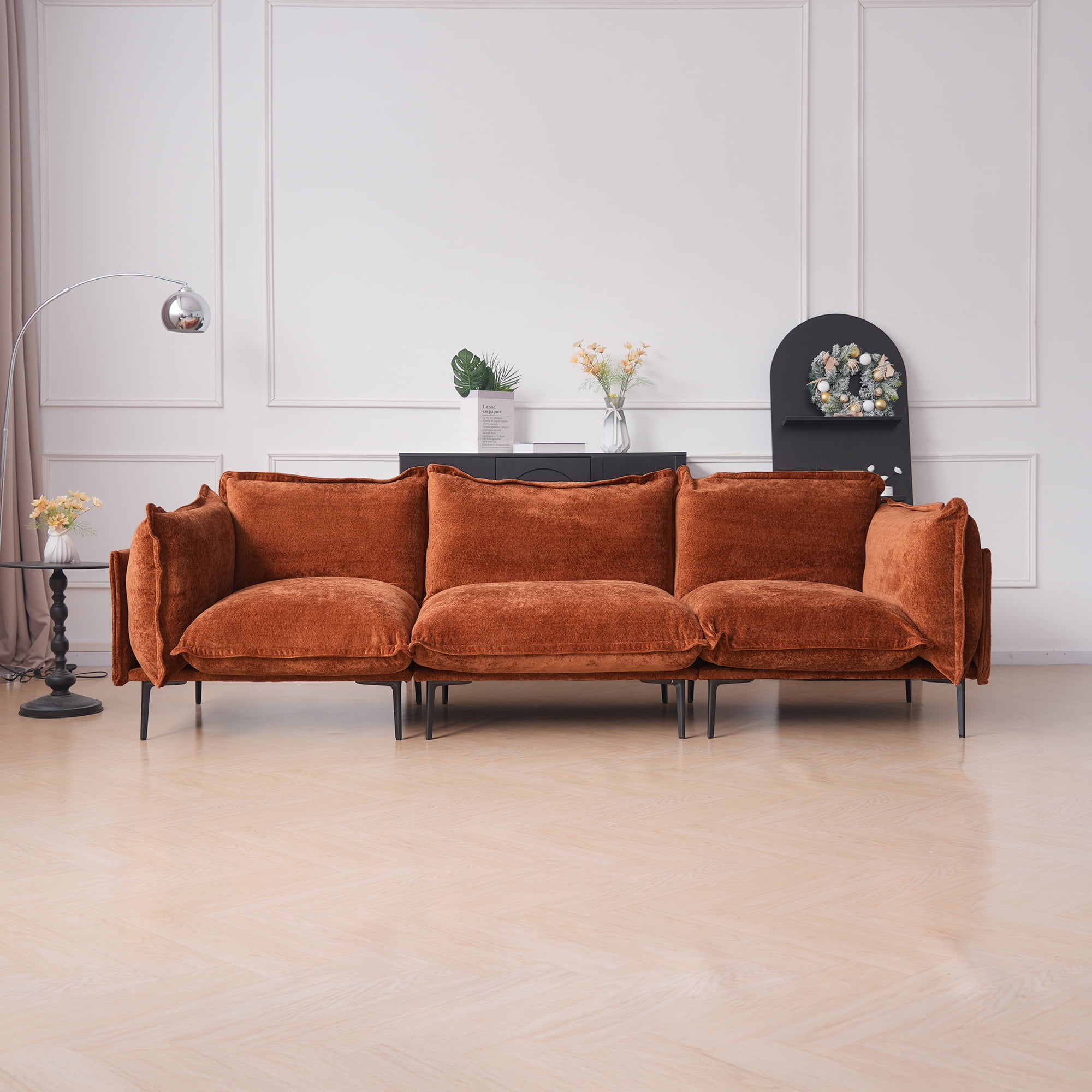 Magic Home Sectional Sofa with High Sofa Legs L-Shaped Couch Sofa Velvet Orange Couches 3 Seat Sofa U-shaped Sectional Couch, Living Room Furniture Set for Home Apartment Office Studio