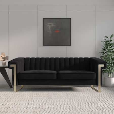 Magic Home Velvet Upholstery Loveseat with Metal Legs Black