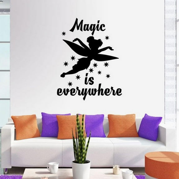 Magic Is Everywhere Tinkerbell Little Fairy Pixie Dust Tinkerbell Disney Movie Character Tinkerbell Silhouette Vinyl Wall Art Sticker DecorationFor Home Kids Baby Girl Children Room Size (20x20 inch)