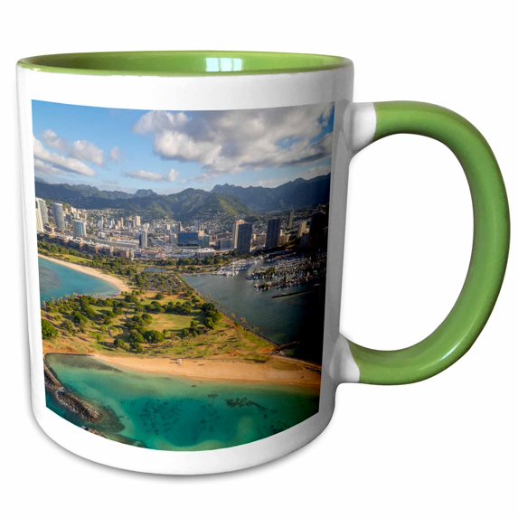 3drose, Magic Island, Ala Moana Beach Park, Oahu, Hawaii, 11oz Two-tone Green Mug