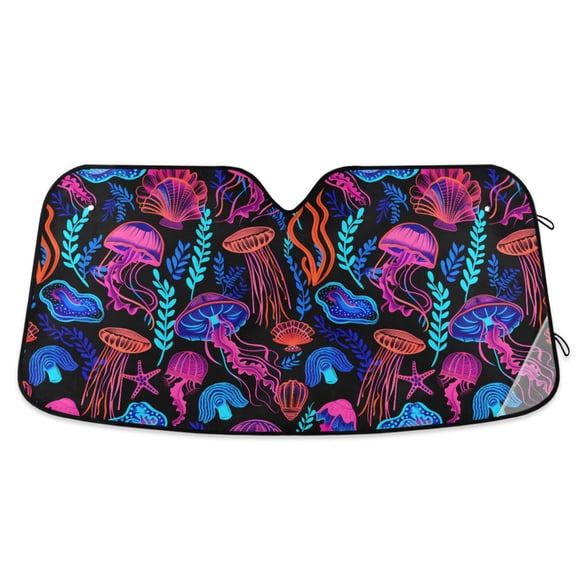 Magic Jellyfish and Starfish Car Windshield Sun Shade Foldable Car Front Window Visor Heat and UV Protection 55x27.6