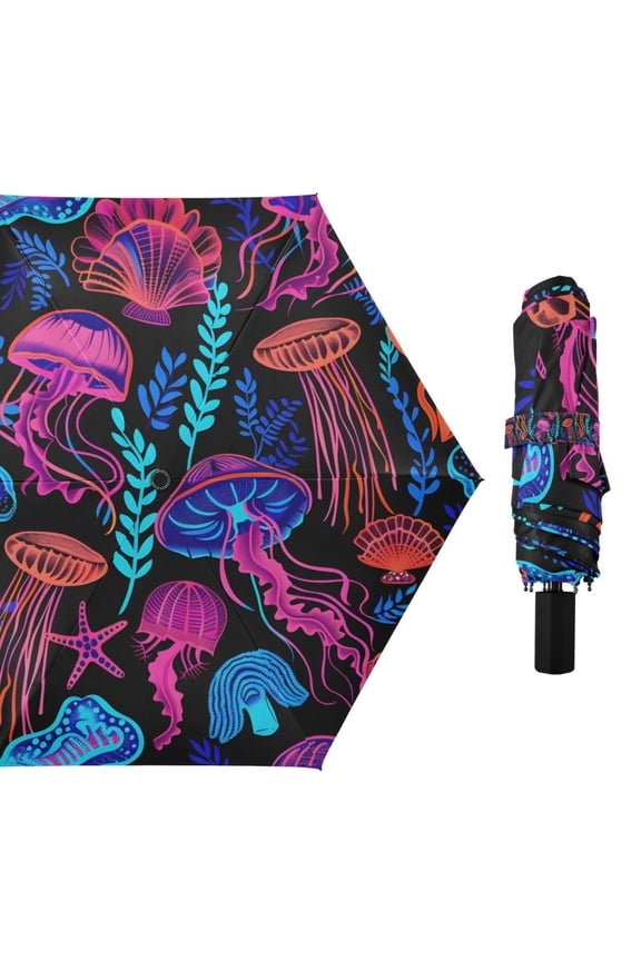 Magic Jellyfish and Starfish Compact Sun Umbrella Windproof Travel Umbrellas for Rain Strong Portable UV Protection