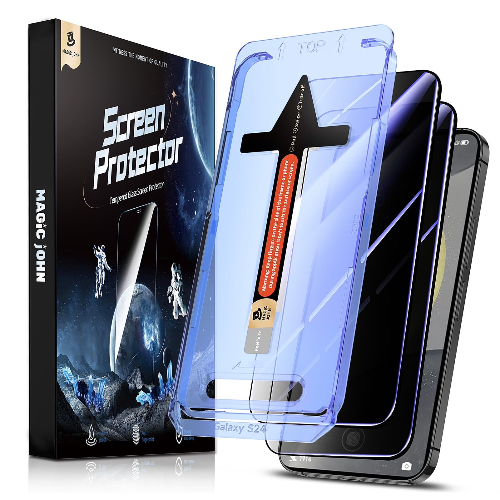 Magic John 2 Pack Privacy Screen Protector for Samsung Galaxy S24 Tempered Glass AntiScratch