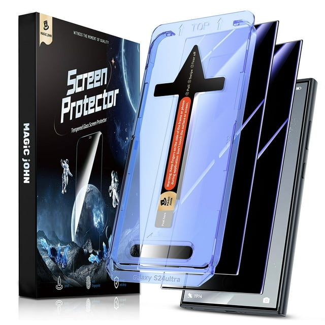 Magic John Privacy Screen Protector for Samsung S24 Ultra, 2 Pack Tempered Glass, AntiPeep