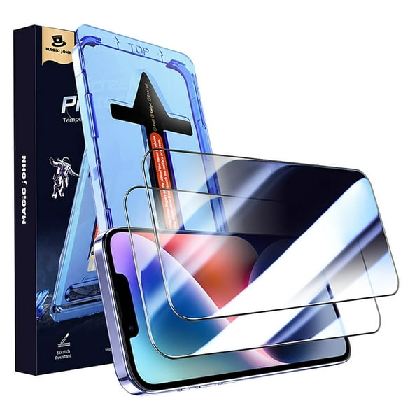 Magic John 2 Pack Privacy Screen Protector for iPhone 14/13/13 Pro/16E Tempered Glass Easy Installation