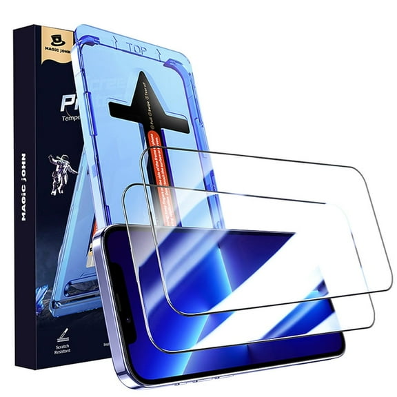 MAGIC JOHN 2 Pack Screen Protector for iPhone 13 Pro Max/14 Plus 6.7in HD Clear Corning Tempered Glass Screen Saver Anti-Scratch