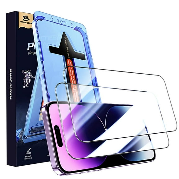 MAGIC JOHN 2 Pack Screen Protector for iPhone 14 Pro Max 6.7 inch HD Clear Corning Tempered Glass Screen Saver Anti-scratch Easy Installation