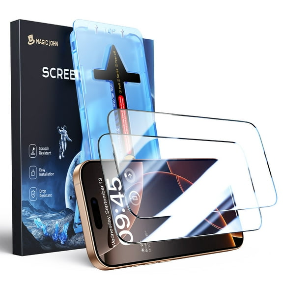 MAGIC JOHN 2 Pack Screen Protector for iPhone 16 Pro Max HD Clear Corning Tempered Glass Screen Saver Easy to Use