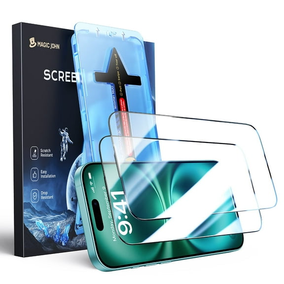 MAGIC JOHN 2 Pack Screen Protector for iPhone 16/iPhone 15 HD Clear Corning Tempered Glass Screen Saver Easy Installation
