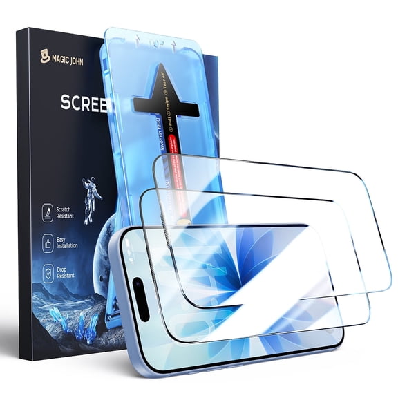 Magic John 2 Pack for iPhone 17 Screen Protector, Tempered Glass, HD Clear, Military-Grade Shatterproof, Full Coverage