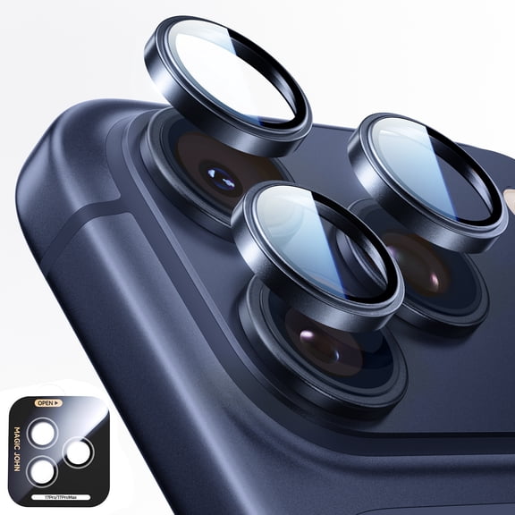 Magic John 2 Pack for iPhone 17 Pro Max / 17 Pro Camera Lens Protector, 9H Aerospace Tempered Glass with Metal Individual Ring, Ultra HD Invisible Fit