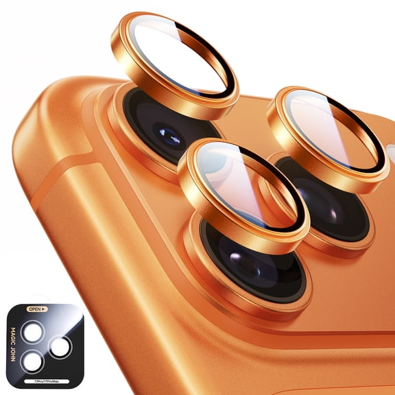 Magic John 2 Pack for iPhone 17 Pro Max / 17 Pro Camera Lens Protector, 9H Aerospace Tempered Glass with Metal Individual Ring, Ultra HD Invisible Fit