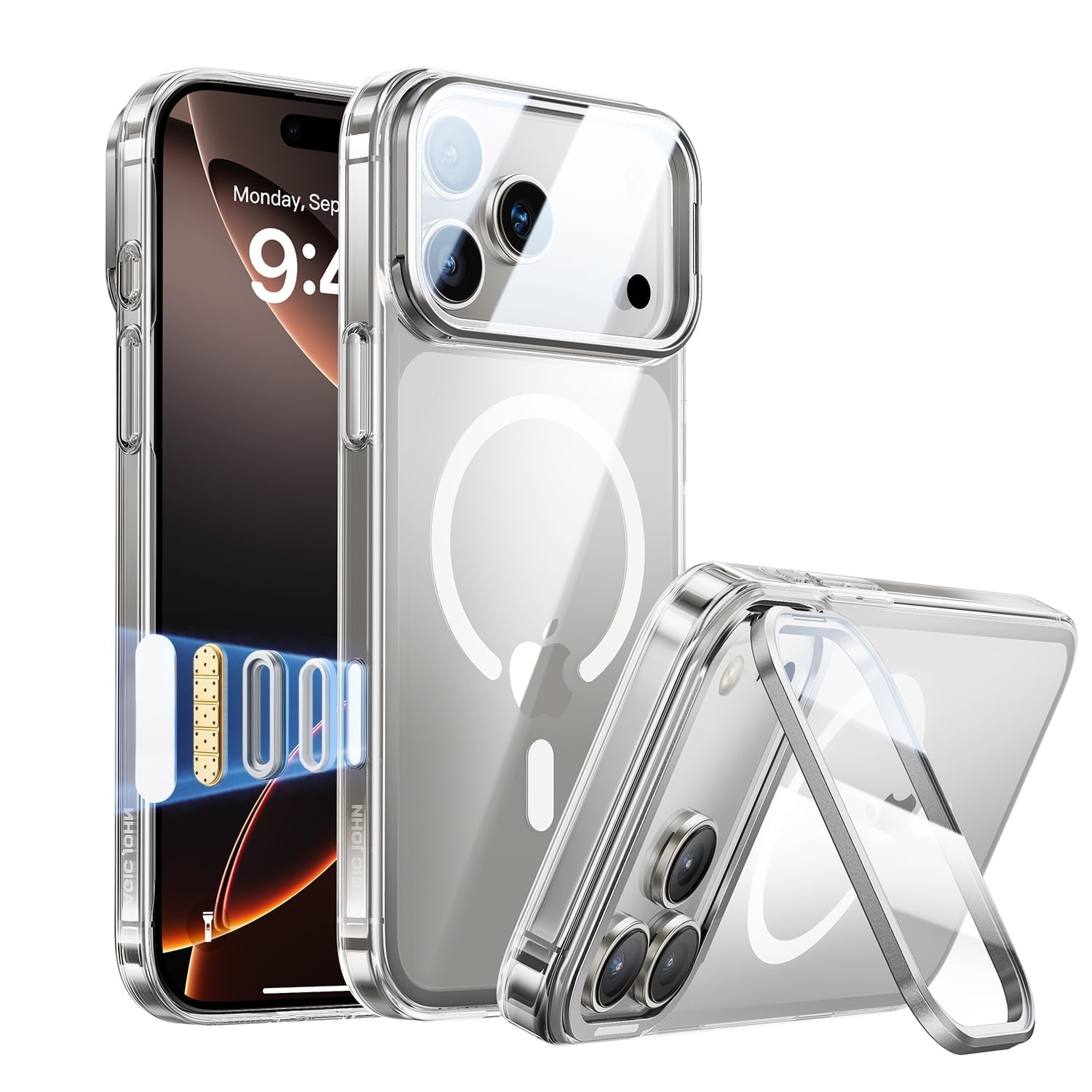 Magic John Cell Phone Case for iPhone 17 Pro Max with Kick Stand Handheld  Selfie Magsafe Wireless Charging Camera Lens Protector Transparent -  Walmart.com