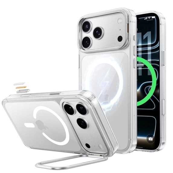 Magic John Case for iPhone 17 Pro Max with Kickstand,Compatible with MagSafe,12FT Mil-Grade Drop Shockproof Protection Anti-Yellowing,Clear