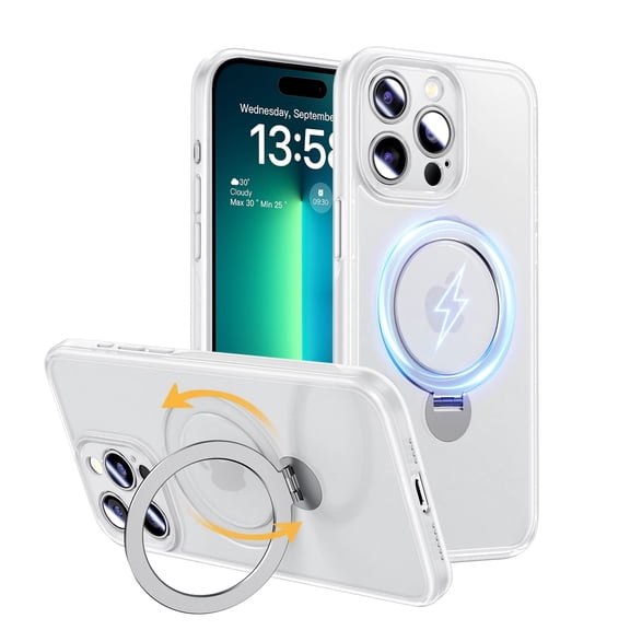 Magic John Phone Case for iPhone 13 Pro Rotatable Ring Kick Stand Magsafe Charging Shockproof Cover