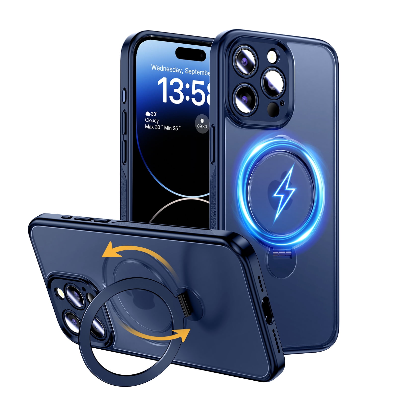 Magic John Phone Case for iPhone 14 Pro Rotatable Ring Kick Stand Magsafe Charging Shockproof Cover