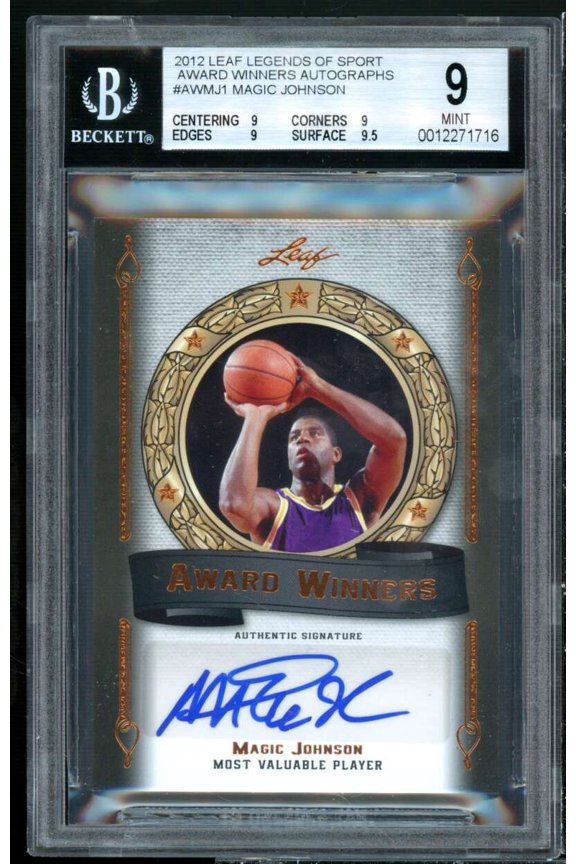 Magic Johnson Card 2012 Leaf Legends Of Sport AW Autographs #1 BGS 9 (9 9 9 9.5)