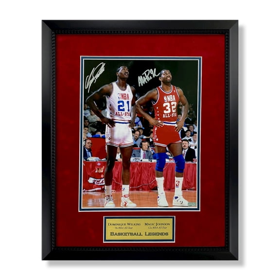 Magic Johnson Dominique Wilkins Autographed 11x14 Photo Framed to 16x20 NEP