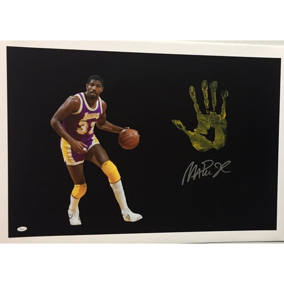 Magic Johnson Handprint Unstretched 20x36 Canvas Purple Signed JSA Z05728 1