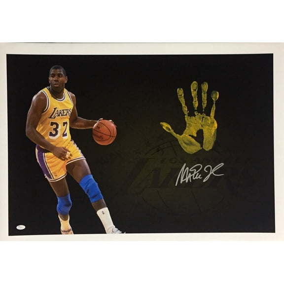 Magic Johnson Handprint Unstretched 20x36 Canvas Yellow Signed JSA Z05737 2