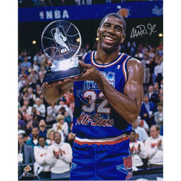 Magic Johnson Los Angeles Lakers Autographed 16" x 20" Holding All-Star Game MVP Trophy Photograph - Fanatics Authentic Certified