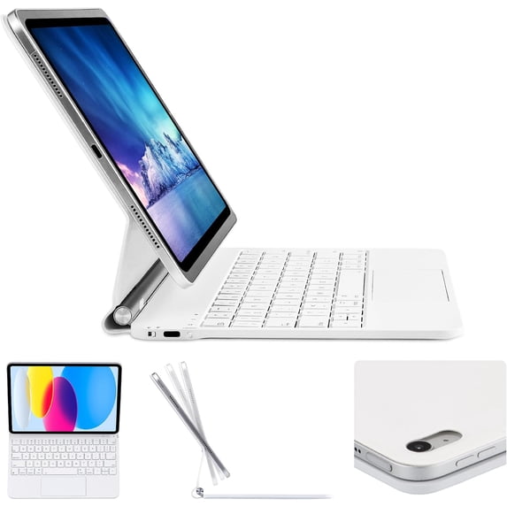 Magic Keyboard Case for iPad 11th Gen A16 / iPad 10th Gen, Magnetic Stand, 7‑Color Backlit, Multi‑Touch Trackpad,White
