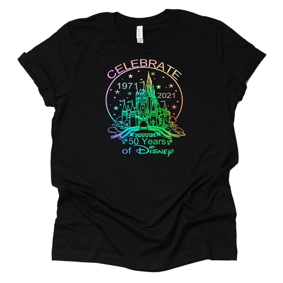 Magic Kingdom 50th Anniversary T-Shirt Most Magical Celebration Preserving The Magic Adult Women Ladies Character (Medium) Black