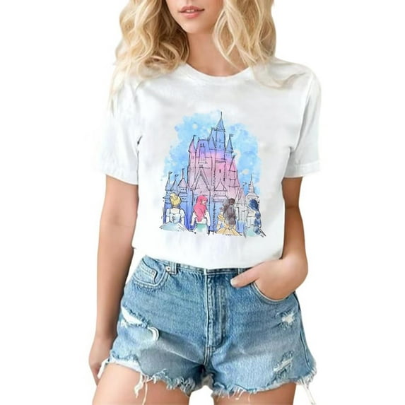 Magic Kingdom T Shirts For Women Vintage Castle Graphic Short Sleeve Shirt Casual Vacation Holiday Tee Top