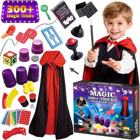 Hot Bee Kids Magic Kit with Cape & Wand, 300+ Magic Tricks Set with Video Tutorial, Beginner Magic Toy for Kids Ages 6-12, Creative Toys Gift for Boys Girls