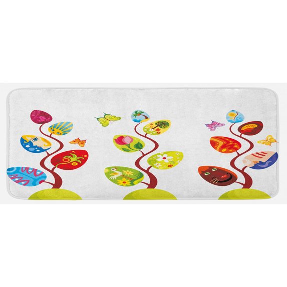 Magic Kitchen Mat, Magic Tree Branches with Diverse Leaves Filled with Human and Cat Face Tree of Life, Plush Decorative Kitchen Mat with Non Slip Backing, 47" X 19", Multicolor, by Ambesonne