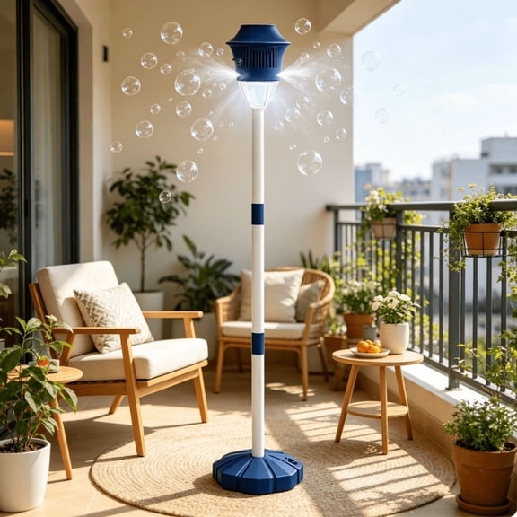 Magic Lamp Bubble Maker – Automatic Light Up Empty Bottle Design with Adjustable Height for Outdoor Fun and Party Use, Portable Design Dark Blue