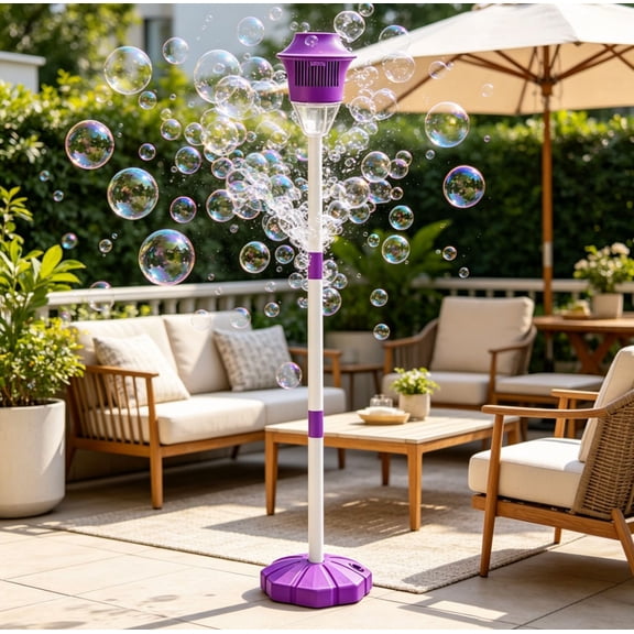 Magic Lamp Bubble Maker – Automatic Light Up Empty Bottle Design with Adjustable Height for Outdoor Fun and Party Use, Portable Design Purple