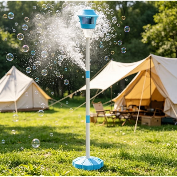 Magic Lamp Bubble Maker – Automatic Light Up Empty Bottle Design with Adjustable Height for Outdoor Fun and Party Use, Portable Design Sky Blue