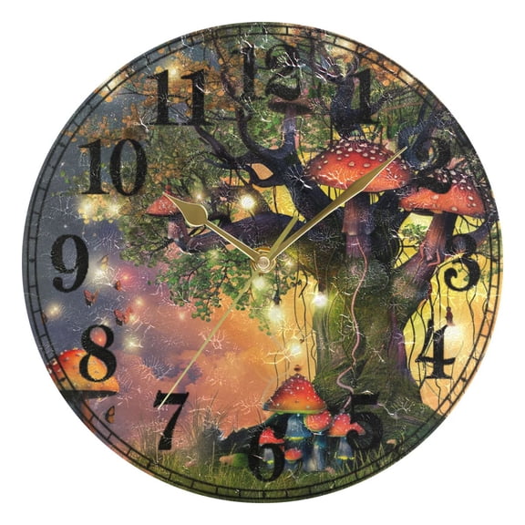 Magic Lamp on Mushroom Tree Silent Wall Clock 10" Non-Ticking Battery Clock