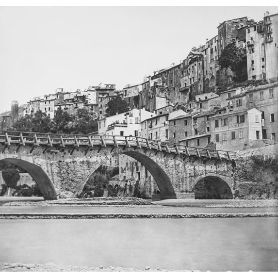 Magic Lantern Slide Circa 1900.victorian,a Stone Arched Bridge With Wooden Handrails Surrounded By Very Old Buildings Possible Rome by John Short / Design Pics (16 x 15)