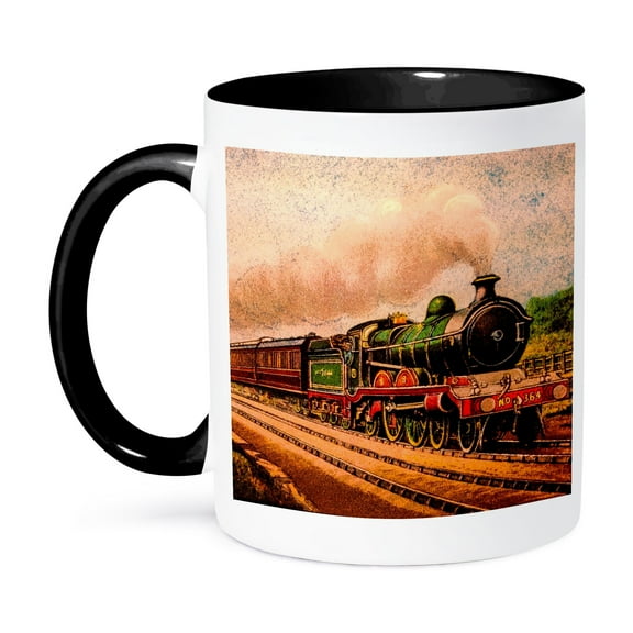 3dRose, Magic Lantern Slide Vintage Steam Engine Locomotive Train Railroad, 11oz Two-Tone Black Mug