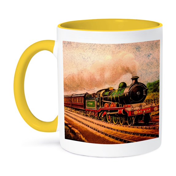 3dRose, Magic Lantern Slide Vintage Steam Engine Locomotive Train Railroad, 15oz Two-Tone Yellow Mug