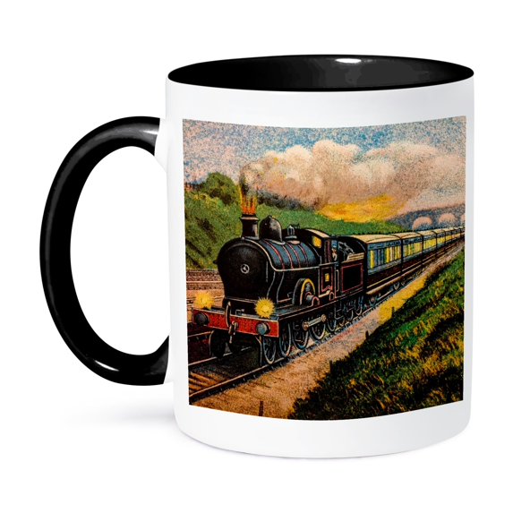 3dRose, Magic Lantern Vintage Steam Engine Locomotive Train Carriages , 11oz Two-Tone Black Mug
