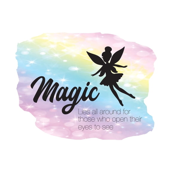 Magic Lies All Around Cute Fairy Silhouette Magical Quote Watercolor Design Wall Art Sticker Designs Vinyl Stickers For Home House Walls Rooms Windows Bedroom Decoration Size (28x28 inch)