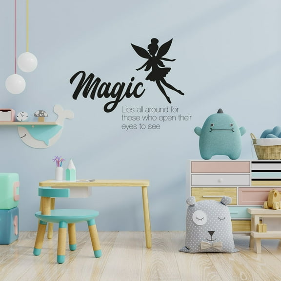 Magic Lies All Around For Those Who Open Their Eyes To See Tinkerbell Silhouette Vinyl Wall Art Sticker Decal Home Wall Decoration Design Kids Room Nursery Kinder Girls Boys Room Size (30x30 inch)