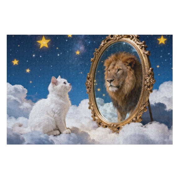 Magic Lion Cat 500 Pieces Puzzle for Adults, Fantasy Kitten and Snowy Landscape Jigsaw, Challenging Indoor Game, Cute Animal Artwork, Mind-Relaxing Home Puzzle