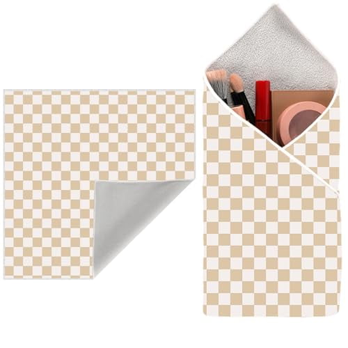 Magic Makeup Bag Self-Adhesive Cloth Portable Lazy Cosmetic Pouch Open Lay Flat Toiletry Bags Camera Lens Protective Wrap Organizer for Brush Travelling Women Girl Gifts (Checkered,20x20in)