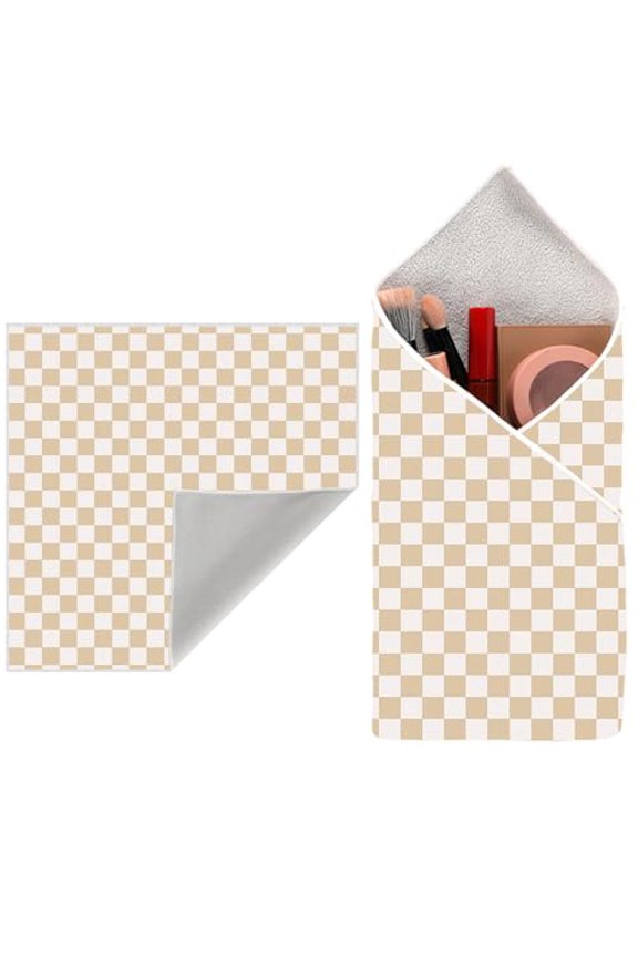 Magic Makeup Bag Self-Adhesive Cloth Portable Lazy Cosmetic Pouch Open Lay Flat Toiletry Bags Camera Lens Protective Wrap Organizer for Brush Travelling Women Girl Gifts (Checkered,20x20in)