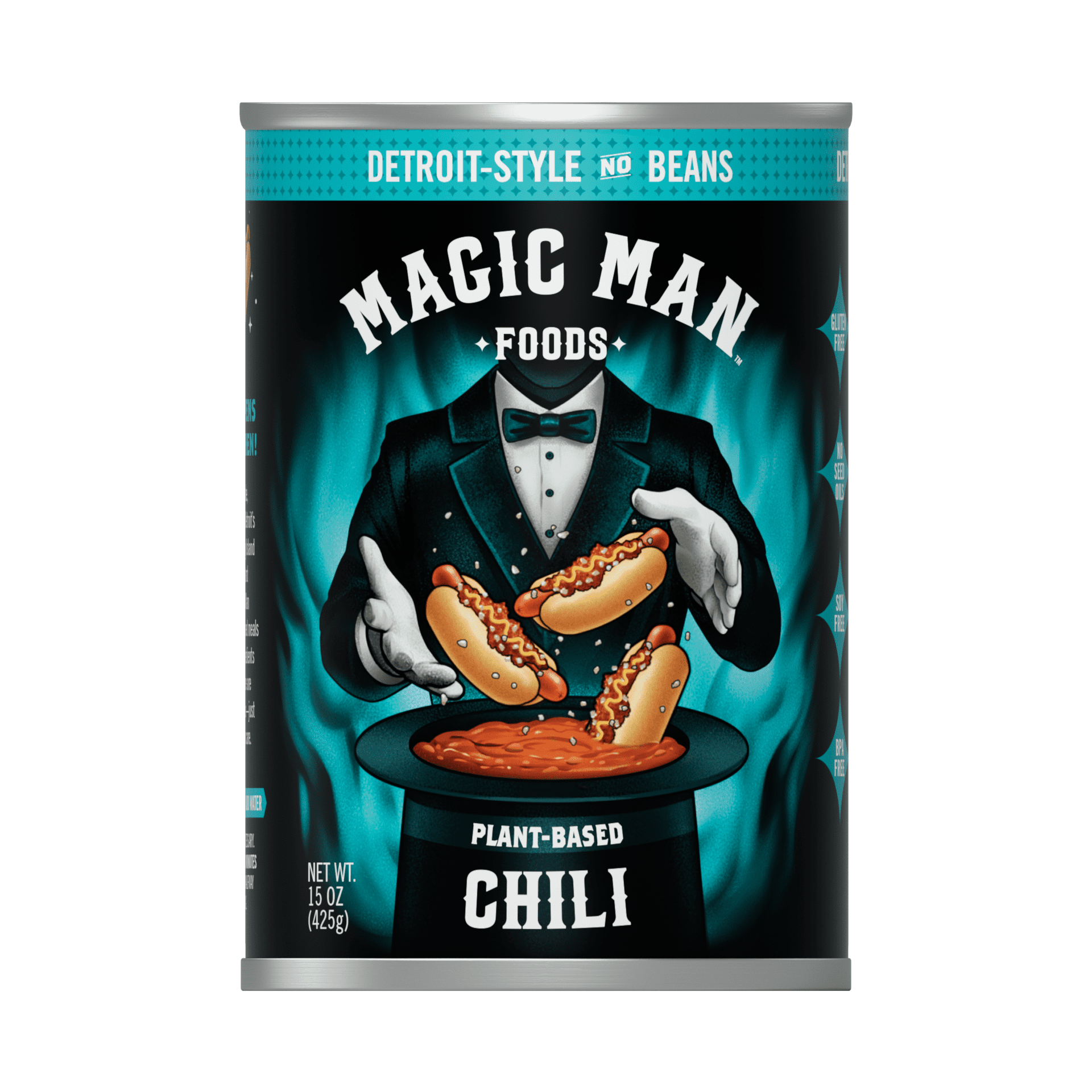 Magic Man Chili PlantBased Detroit Style No Bean Chili, 15oz Can, Vegan, Gluten free, Soy free, Seed Oil free